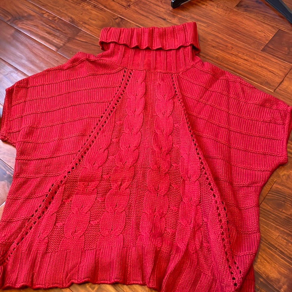 Red knit turtleneck sweater